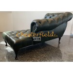 Chesterfield Recamiere Pompadour Chaise Lounge Baloldalas Antikzöld A8