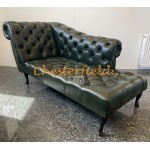 Chesterfield Recamiere Pompadour Chaise Lounge Baloldalas Antikzöld A8