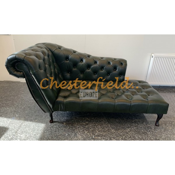 Chesterfield Recamiere Pompadour Chaise Lounge Baloldalas Antikzöld A8